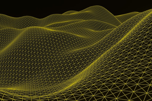 Spazio poligonale astratto basso poli sfondo scuro con rendering 3d di linea incandescente