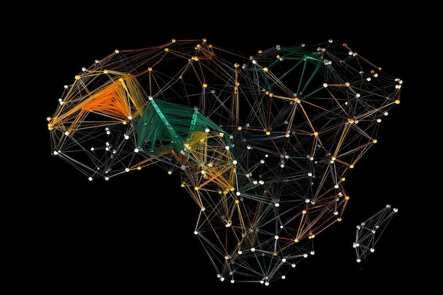 생성 된 검은 배경 ai에 추상 다각형 세계 지도
