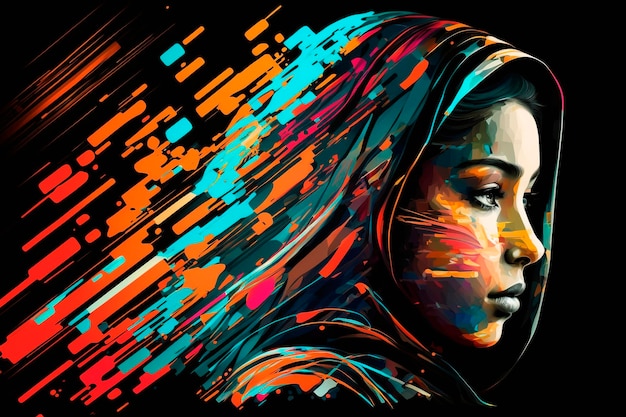 Abstract portrait of arabic woman with glitch effect illustration