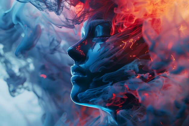 Абстрактный портрет лица из голографического жидкого дыма Современный красивый фон