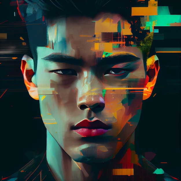 Premium Photo | Abstract portrait of asian man with glitch effect ...