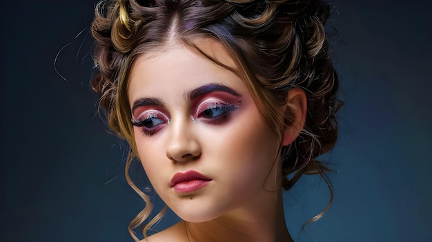 Photo abstract portrait of a beautiful fashionable girl in fantasy style creative beautiful girl