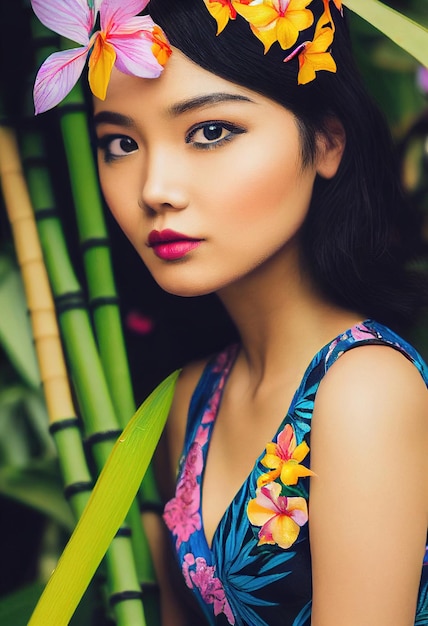 Abstract portrait of a beautiful fictional asian girl Fashionable cute woman