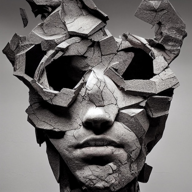 Abstract portrait of cracked stone face Photomanipulation photomontage