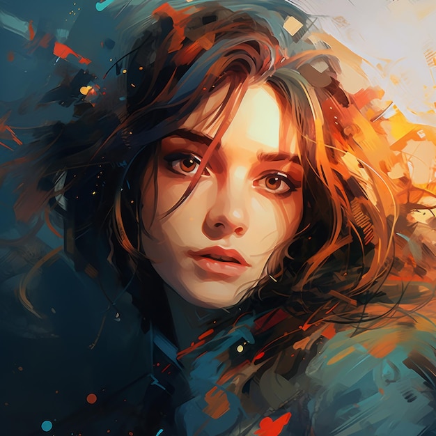 Abstract Portrait Of A Girl Brushwork Exploration With Vibrant Colors