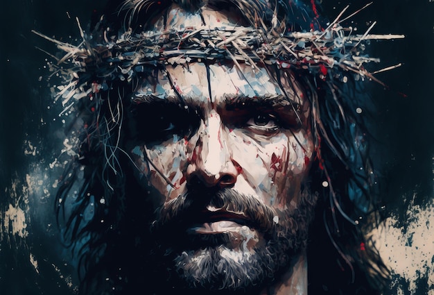 Abstract portrait of Jesus Christ wearing a crown of thorns Generative ai