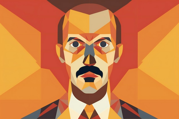 Abstract portrait of a man with a beard and mustache in a geometric style