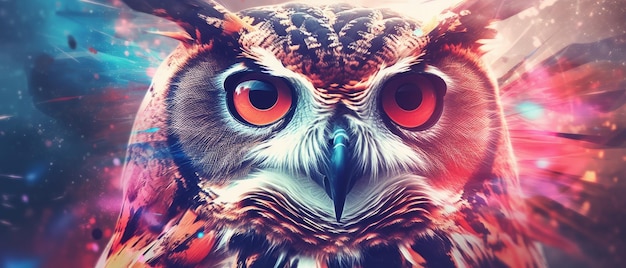 Abstract portrait of an owl with colorful paint Generative AI