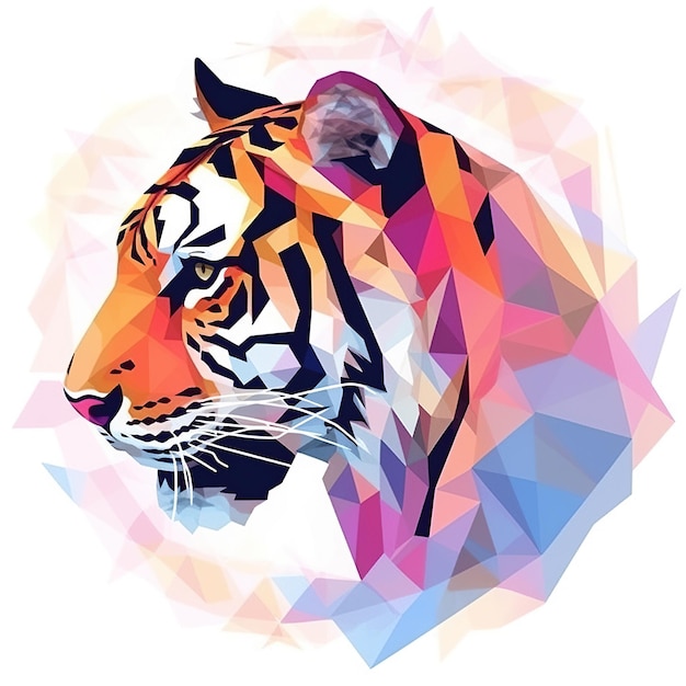 Photo abstract portrait of a tiger in low polygon style