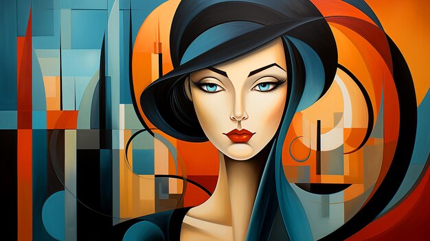 Abstract Portrait of a Woman in Cubism Cityscapes