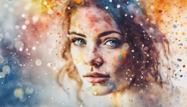 Abstract portrait of a woman with color splashes