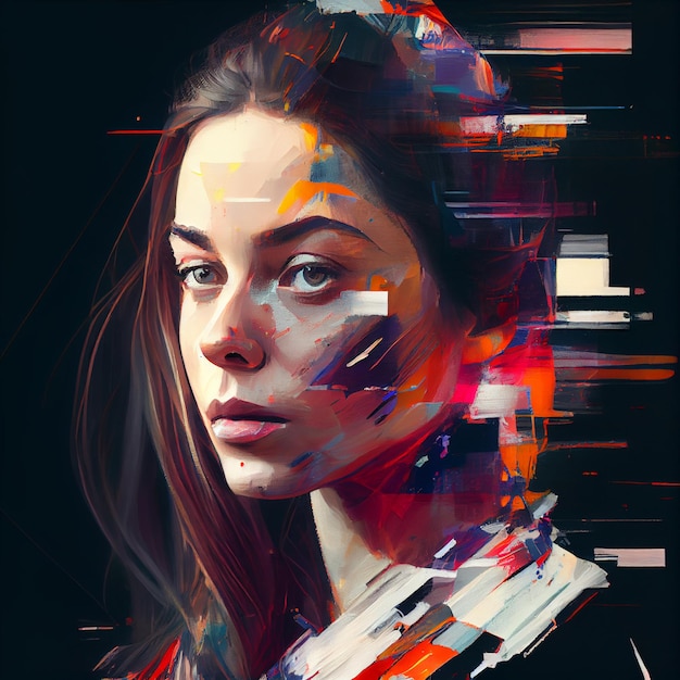 Photo abstract portrait of woman with glitch effect illustration generative ai