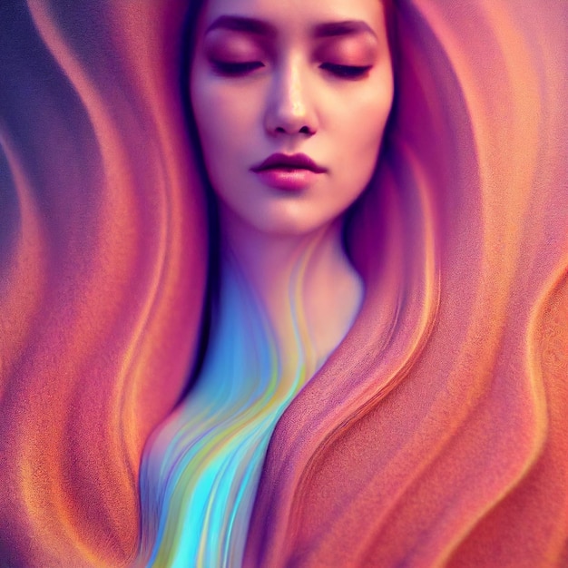 Abstract portrait of woman with long hair 3d rendering