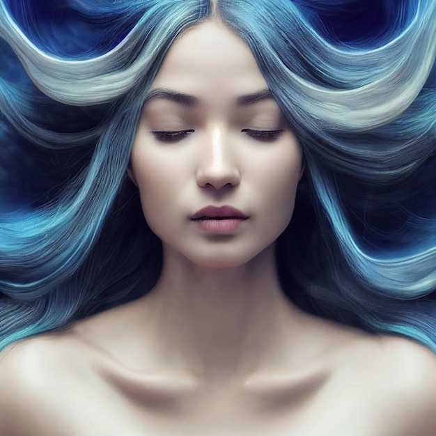Abstract portrait of woman with long hair 3d rendering
