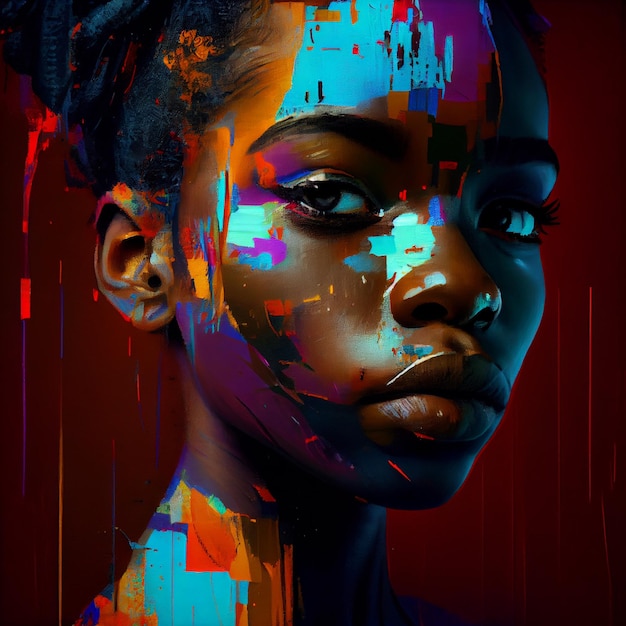 Abstract portret van Afro-Amerikaanse vrouw met glitch effect illustratie Generatieve AI