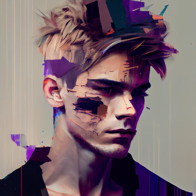 Abstract portret van de mens met glitch effect illustratie Generatieve AI