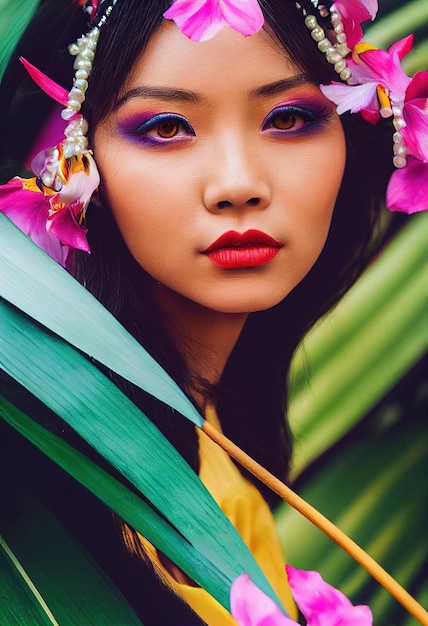 Abstract portret van een mooi fictief Aziatisch meisje