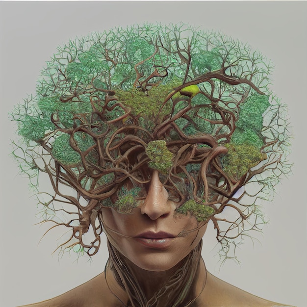 Abstract portret van vrouw met boom op hoofdillustratie