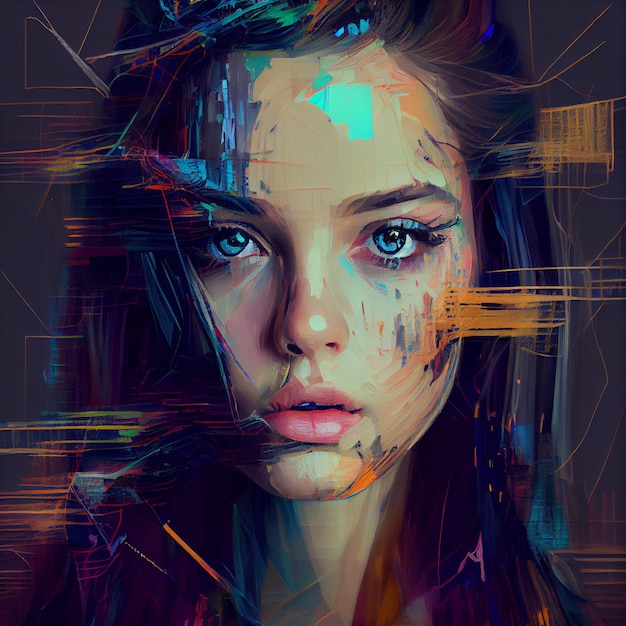 Abstract portret van vrouw met glitch effect illustratie Generatieve AI
