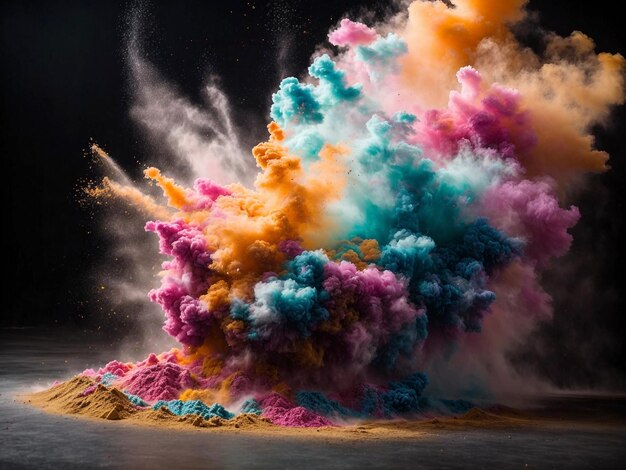 Abstract powder explosion black background Colorful dust explodes Holiday powder festival Ai generated