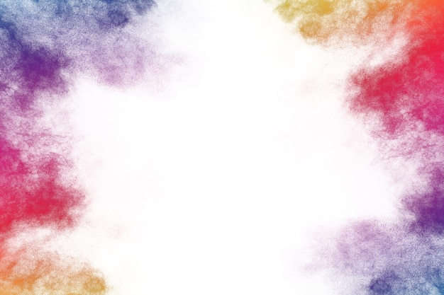 写真 抽象的な粉の飛び散った背景白い背景の上のカラフルな粉の爆発