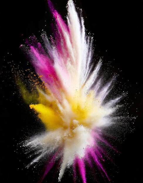 Фото Абстрактный порошок на фоне цветный пороховой взрыв на белом фоне