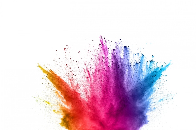  abstract powder splatted background. Colorful powder explosion on white background.