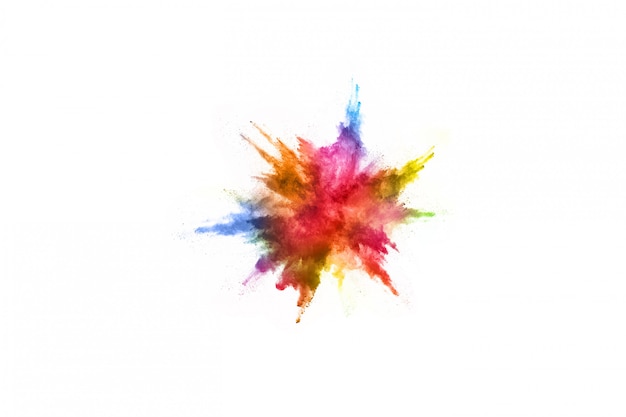 abstract powder splatted background. Colorful powder explosion on white background. 