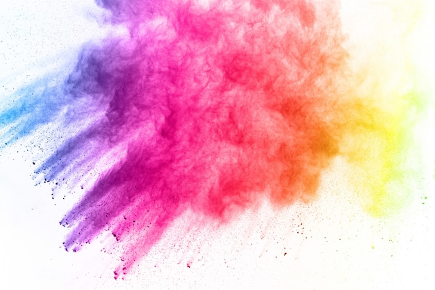 abstract powder splatted background. Colorful powder explosion on white background. 