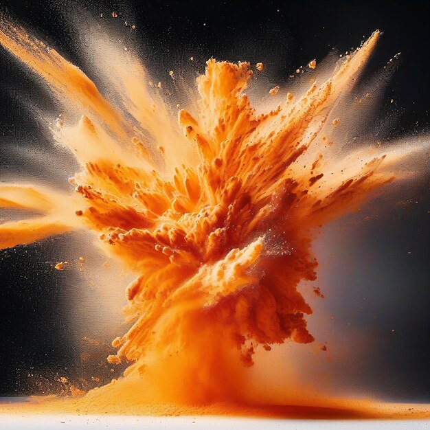 Photo abstract powder splatted background freeze motion of orange powder exploding throwing orange dust