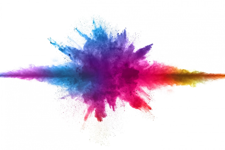 Photo abstract powder splatted. colorful powder explosion on white. 