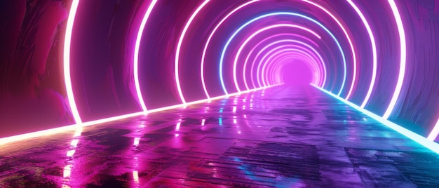 An abstract psychedelic background with glowing lines neon lights virtual reality ultraviolet light vibrant colors 3D render glowing lines neon lights