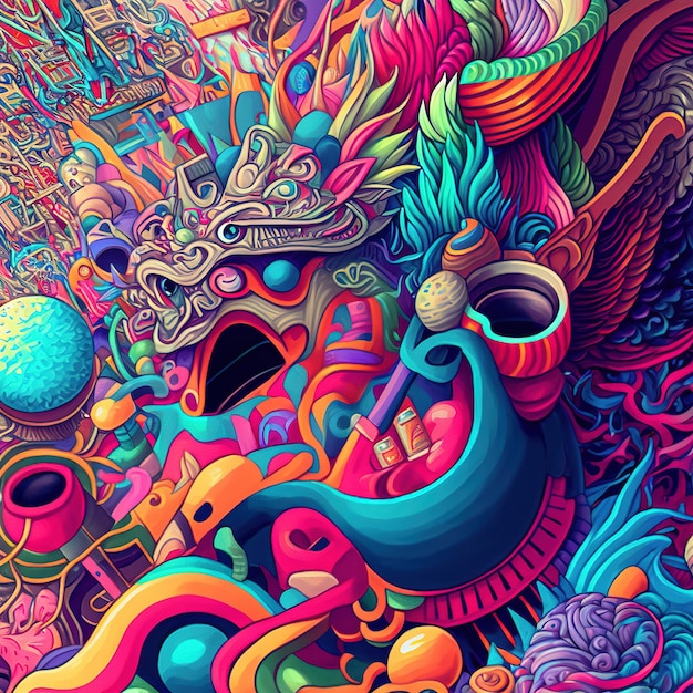 abstract psychedelic neon cartoon of dream world background graffiti art generative AI