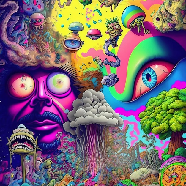 Premium AI Image  abstract psychedelic neon cartoon of dream