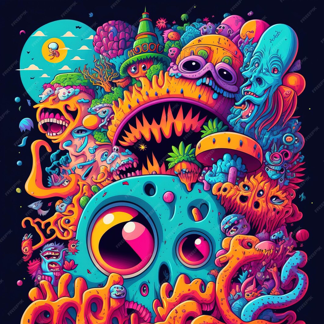 Premium AI Image | abstract psychedelic neon cartoon of dream world ...