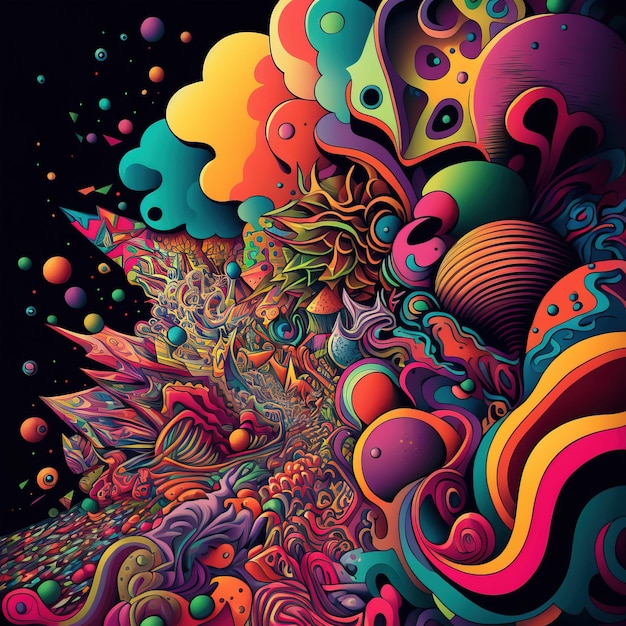 abstract psychedelic neon cartoon of dream world background graffiti art generative AI