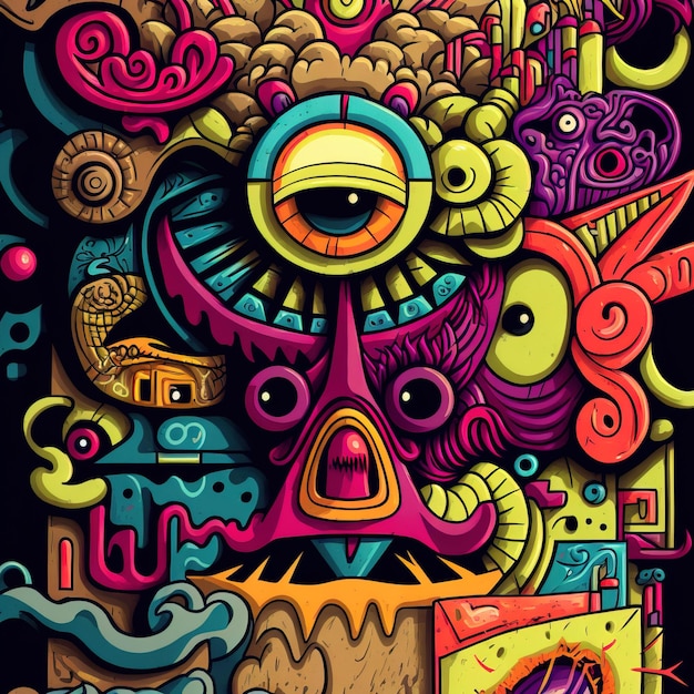 abstract psychedelic neon cartoon of dream world background graffiti art generative AI