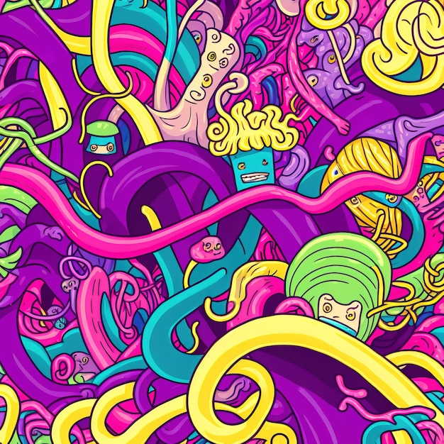 abstract psychedelic neon cartoon of dream world background graffiti art generative AI