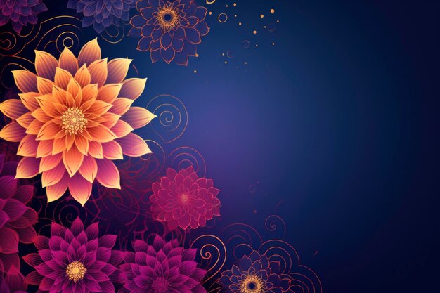 Abstract purple background with gold outlined flower pattern