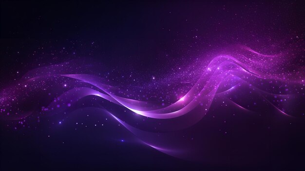 Abstract purple background with light waves and shimmering stars and dots. Generative Ai.