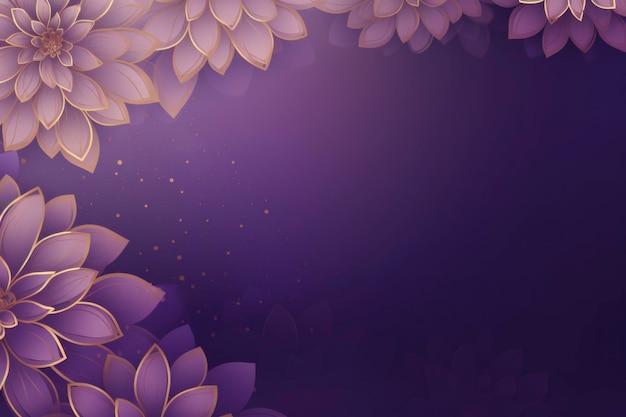 細な花と金色の線のパターンを持つ抽象的な紫色の背景
