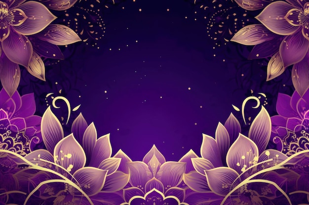 Abstract purple background with subtle gold line flowers pattern