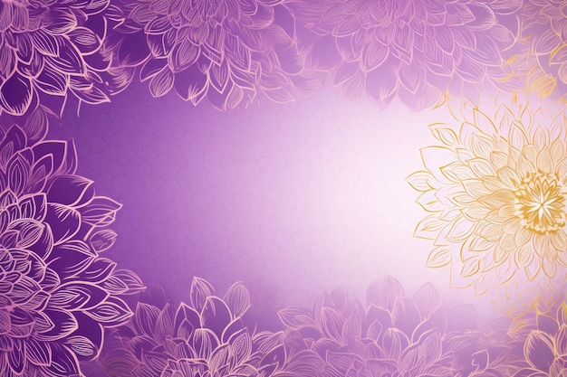 Abstract purple background with subtle gold line flowers pattern