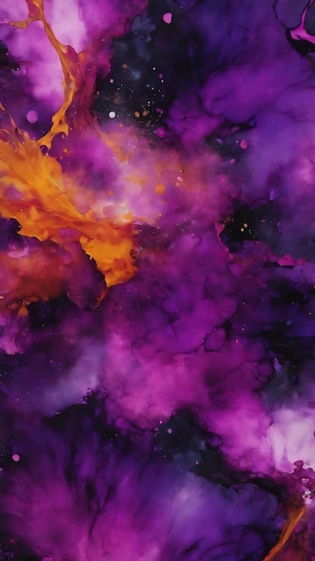 Abstract purple black background violet color alcohol ink explosion stains and blots exoplanet sky