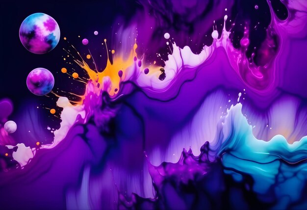 Photo abstract purple black background violet color alcohol ink