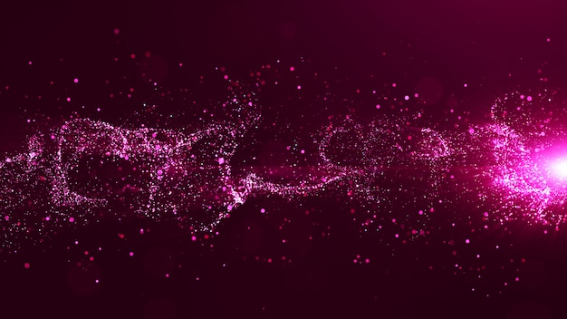 Abstract purple color digital particles wave with bokeh and light