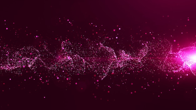 Abstract purple color digital particles wave with bokeh and light