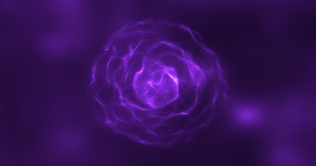 Абстрактная фиолетовая энергетическая круглая сфера, светящаяся волнами частиц, высокотехнологичная цифровая магия, абстракция