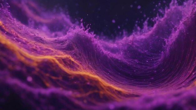 Abstract purple energy surface with magic waves of particles and points with an endation