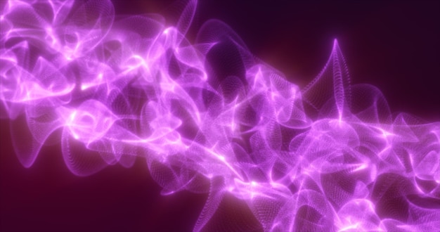 Abstract purple energy waves from futuristic hitech mesh particles glowing background